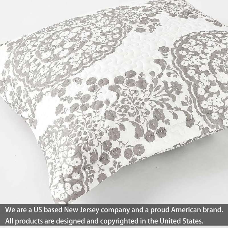 Polyester Damask Sham Set, Light Greige/White