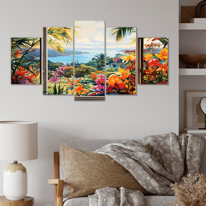 Tropical Windows View Blooms IV - Coastal Windows Multipanel Wall Art Set