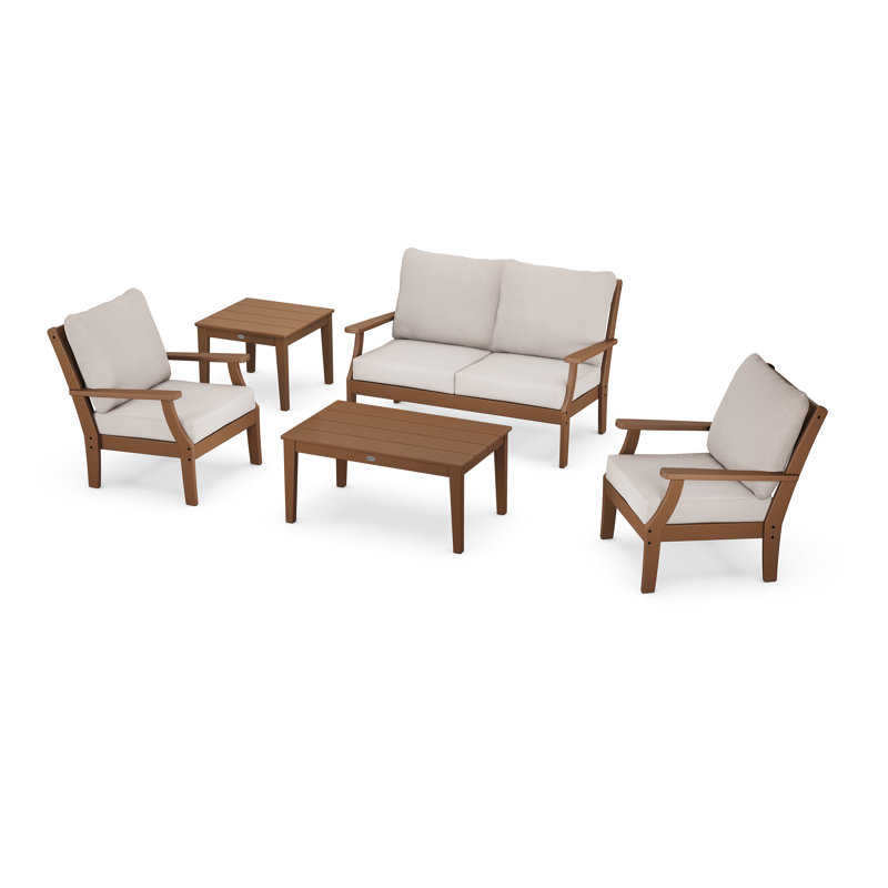 Braxton 5-Piece Deep Seating Set, Teak, Canvas Granite Sunbrella
