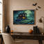Art mural sur toile gothique, maison hantée avec fenêtres brillantes sous Halloween-332858998
