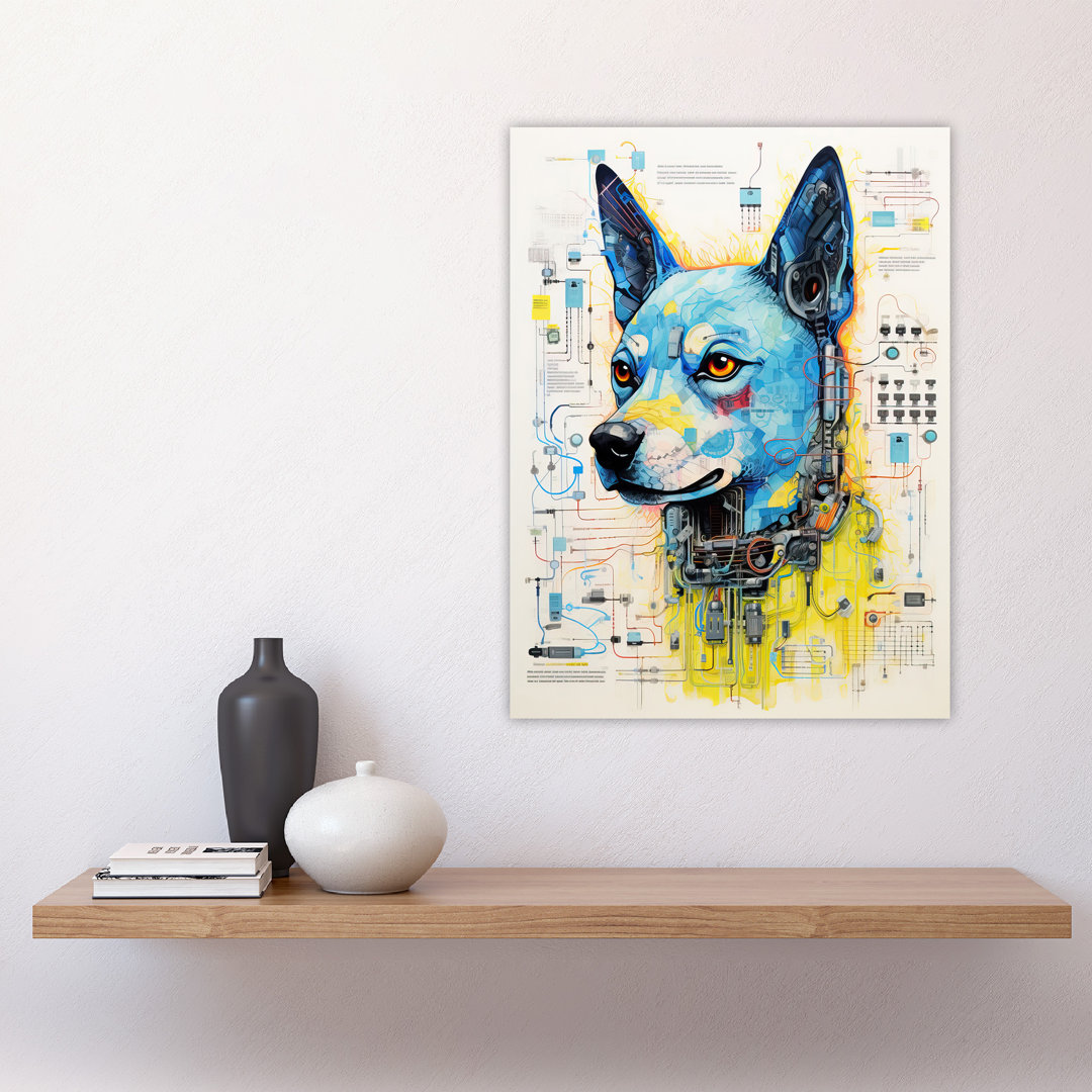 Wall Art Print Dog Robot Hybrid Schematic Futuristic Secret Complex Arcane Manuscript Gift For Cave Poster