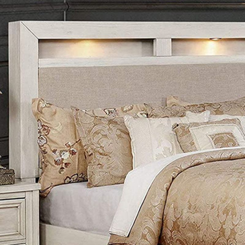 Lit plateforme tapissier avec rangement Caitlyn, Blanc, Très grand californien