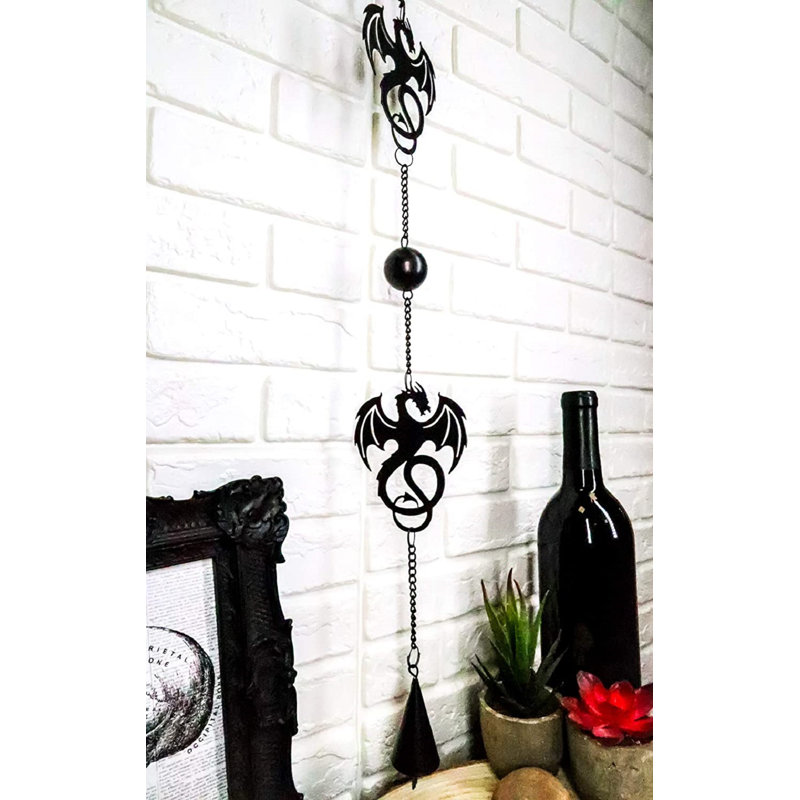 Black Steel Dragon Wind Chime with Beads