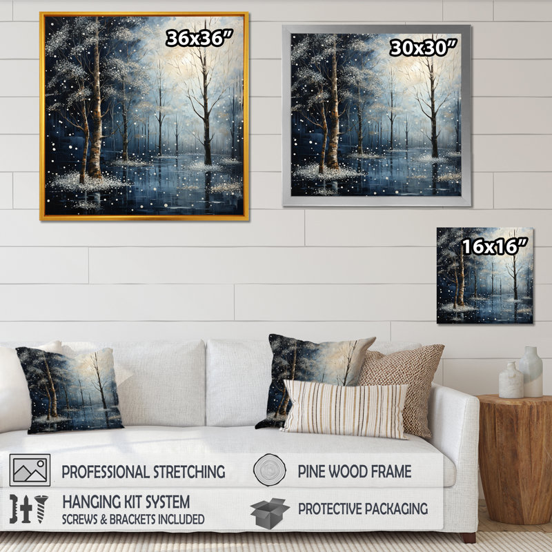 «Blue Forest Tranquility In Winter III», art mural fruits, Cadre flottant noir, H 36 po x l 36 po x P 1,5 po