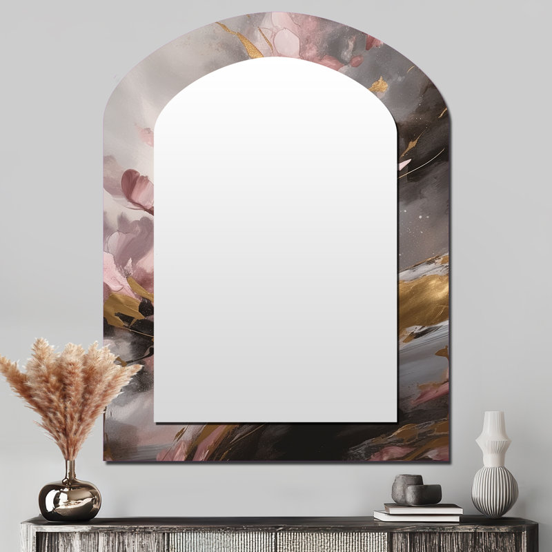 Rose rosé, fleur de cerisier - miroir mural décoratif asymétrique, arbre à fleurs, 43 po x 33 po