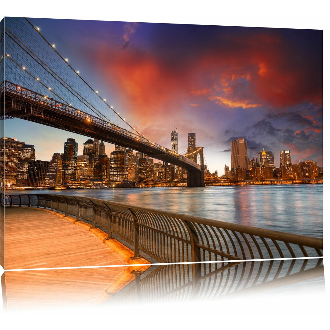 Leinwandbild ,,Brooklyn Bridge Park New York", Grafikdruck