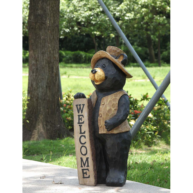 Bear Standing with Welcome Sign Statue