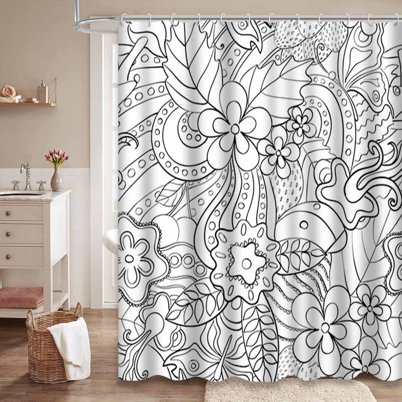 Rideau de douche psychédélique avec 12 crochets, L 72 po x l 78 po