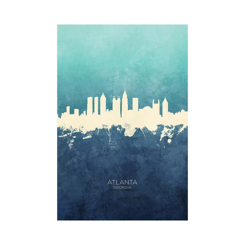 Atlanta Georgia Skyline Navy Cyan by Michael Tompsett - Wrapped Canvas Print, 20.32 cm H x 30.48 cm W