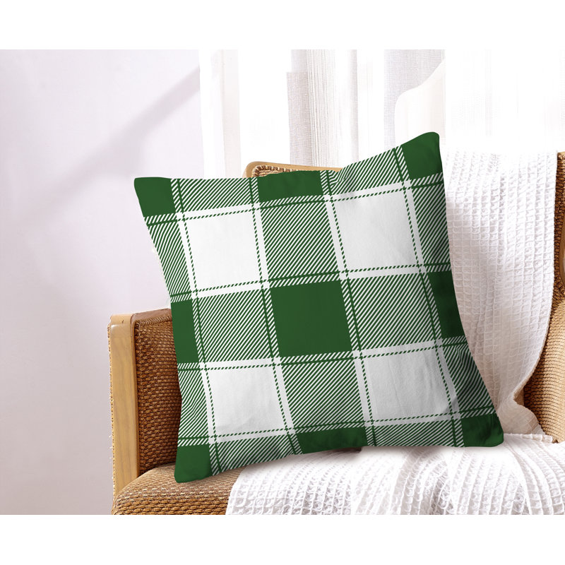 Green Cabin Plaid Throw Pillow, Green/White Plaid