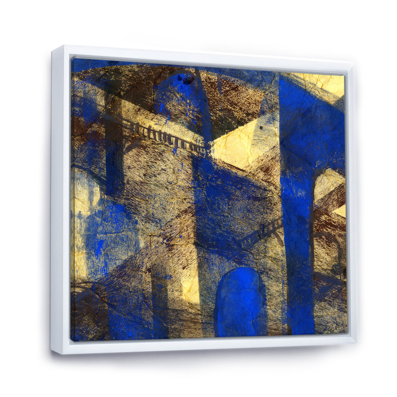 Triangle abstrait et cubisme - on, H 16 po x l 16 po x P 1 po, Toile avec cadre flottant blanc