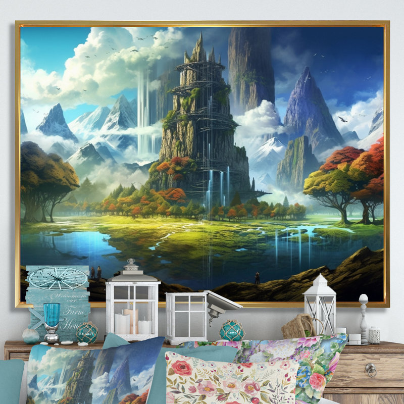 «Fairytale Castle III», reproduction sur toile, H 24 po x l 32 po x P 1 po, Cadre flottant doré