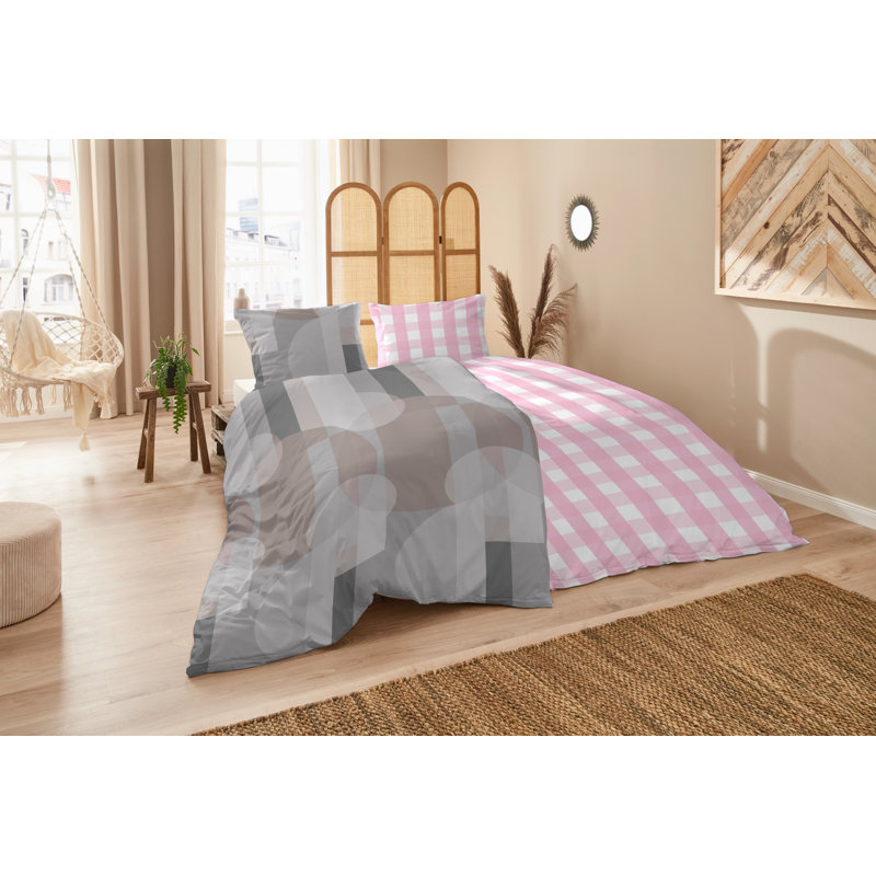 Thursten Cotton Chequered Duvet Cover Set with Pillow Shams, Single Duvet Cover + 1 Standard Pillowcase, Grey