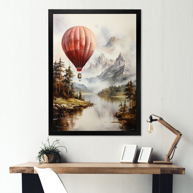 «Mountain View Hot Air Balloon Flight», reproduction d'art sur toile, Cadre photo noir, H 44 po x l 34 po x P 1,5 po