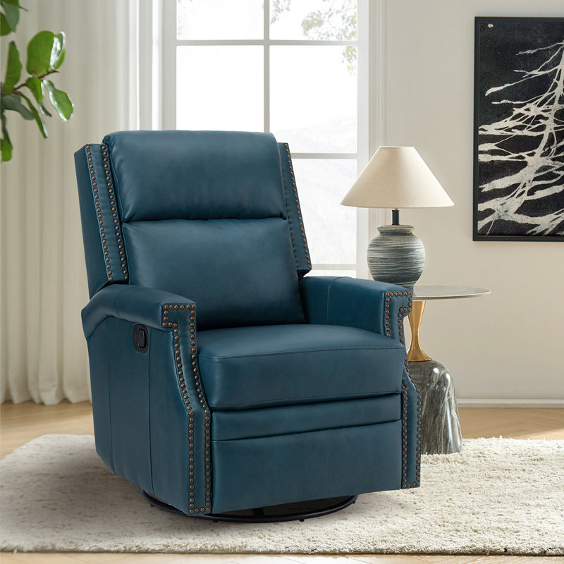 Manning 29.6" Wide Genuine Leather Manual Recliner, Turquoise Genuine Leather