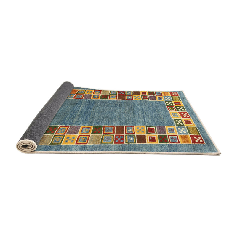 Tapis contemporain bleu / jaune / brun, Rond 3 pi