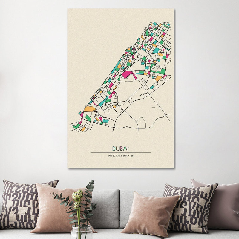 Dubai, United Arab Emirates Map by Ayse Deniz Akerman - Wrapped Canvas Print