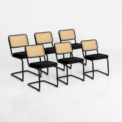 Crumley Upholstered Dining Chairs, Velvet Rattan Side, Modern Mid Century Breuer Designed Chairs with Chrome Legs