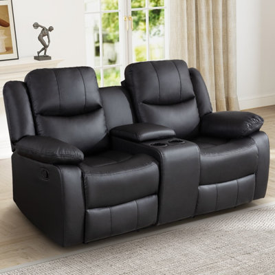 72.8" W Faux Leather Upholstered Reclining Loveseat with Cup Holders