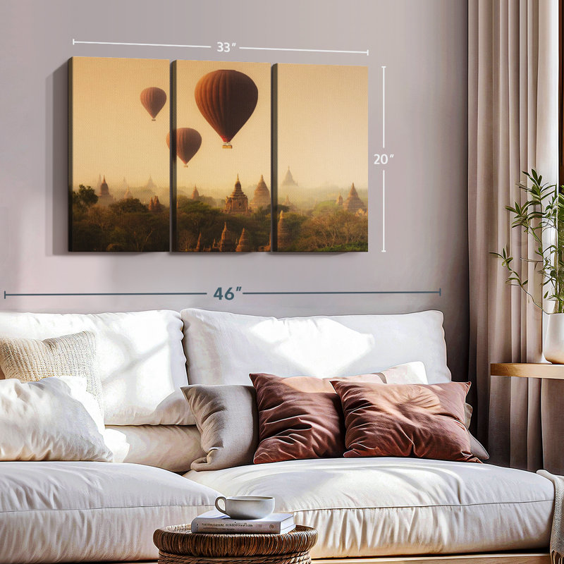 «Bagan Pagoda Ballons», 3 pièces, H 20 po x l 33 po x P 1,25 po