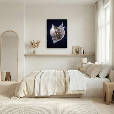 Toile translucide avec engrenages dans l'espace étoilé, art mural