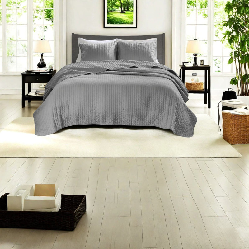 Grey Farmhouse Bedding Sets, 100% Microfiber Cotton For All Seasons