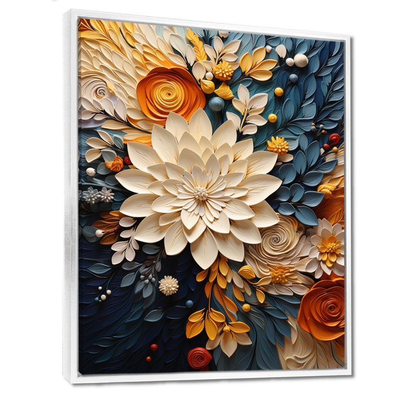 Reproduction d'aquarelle orange sarcelle tourbillon botanique IV, H 40 po x l 30 po, Reproduction avec cadre flottant, Blanc