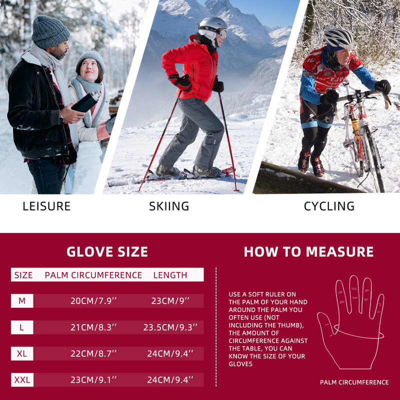 Gants de ski en peluche pour hommes Gants chauds pour l'hiver, XXL
