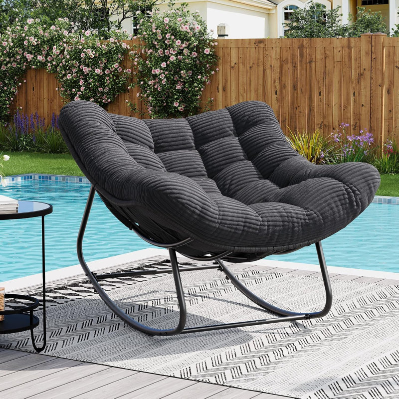 Chaise berçante surdimensionnée avec coussin Papasan, Noir, Black