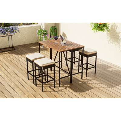 5 Outdoor Furniture: Wood & , Foldable, Cushions, Slip, , Brown Furniture With High Stability, Weather ,