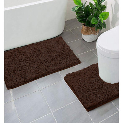 Ensemble de 2 tapis de salle de bain en chenille rouge moelleux et moelleux