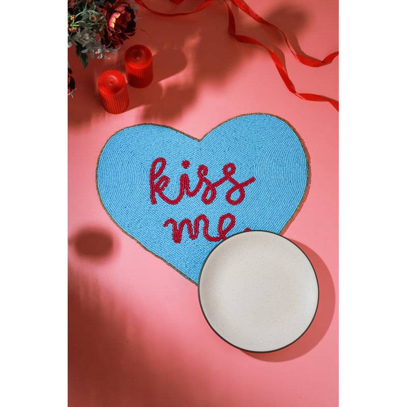 "Kiss Me" Beaded Heart Placemat