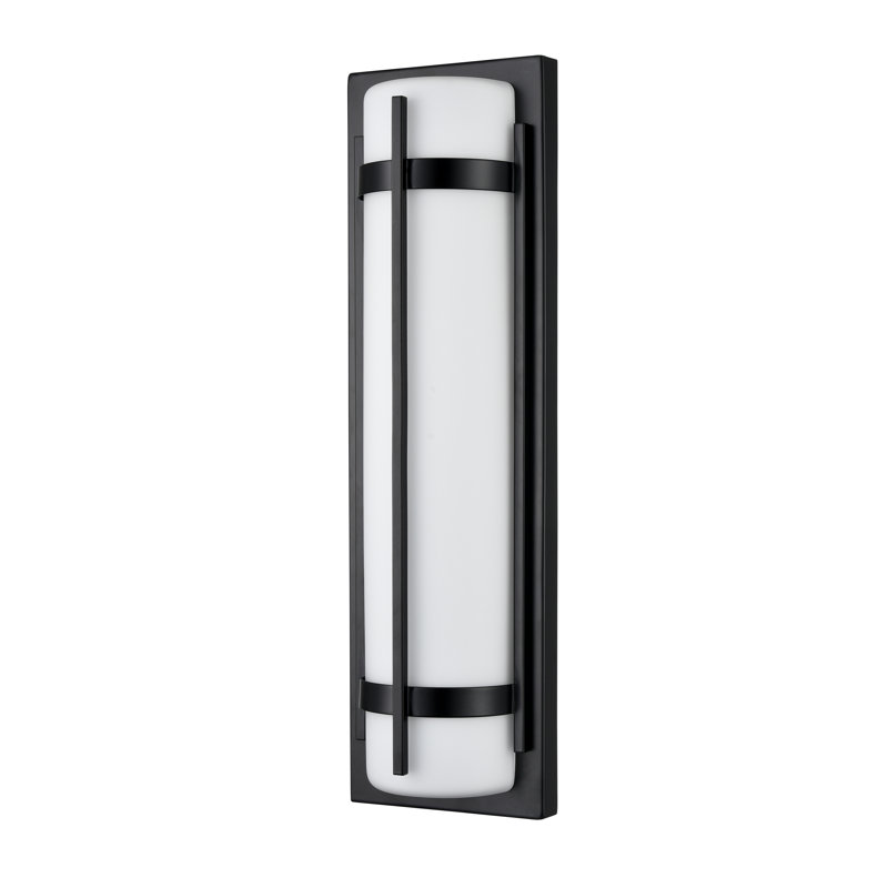1 - Light Integrated LED Black Outdoor Wall Sconce with White Glass, 20" H x 6" W x 3.5" D
