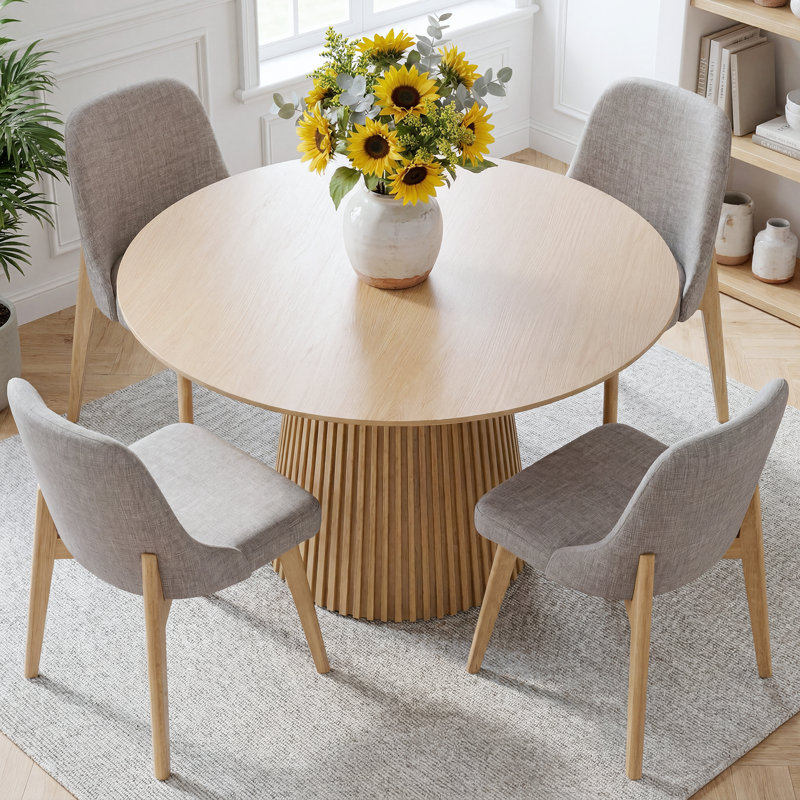 Jelks 4 - Person Round Solid Wood Dining Table Set, Light Gray