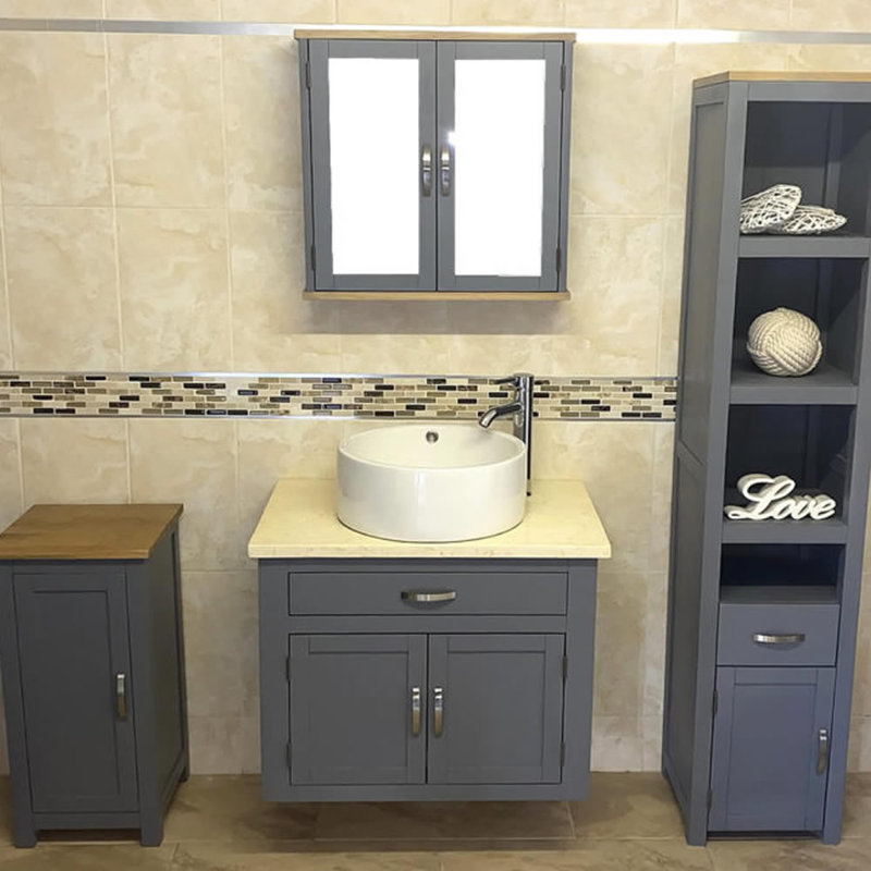 Bridlington 750mm Single Bathroom Vanity with Vessel Ceramic Basin, Cream Marble