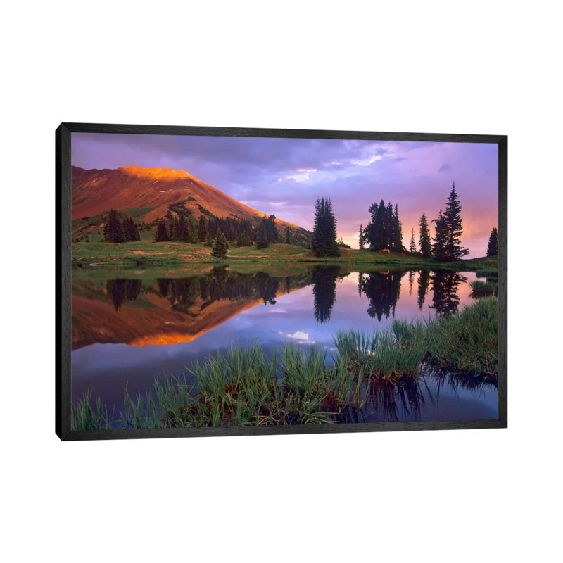 Mount Baldy At Sunset Reflected In Lake Along Paradise Divide, Colorado II 1 Piece Wall Art on Canvas, Black Framed