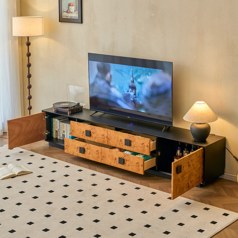 Meuble télé rétro en bois massif noir, 86.61