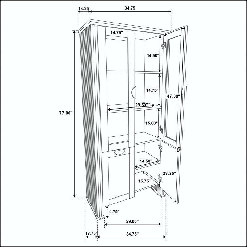 Vitrine 4 portes avec verre trempé et tablettes réglables
