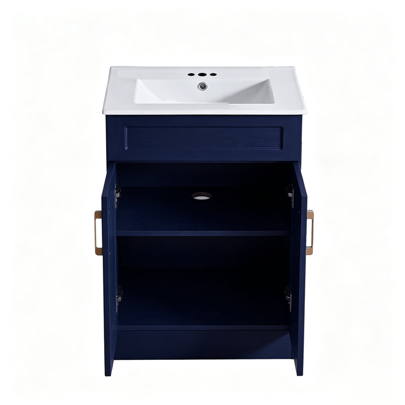 Ensemble de meuble-lavabo simple bleu avec plateau en céramique Eyrun, 24" W