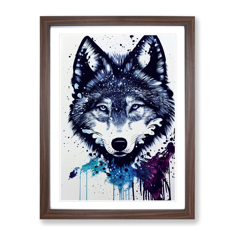 Painted Wolf No.2 - Framed Print, 46cm H x 34cm W x 2cm D, Walnut Framed
