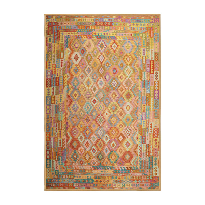 Tapis contemporain orange / brun / crème, Rectangle 6 pi x 9 pi