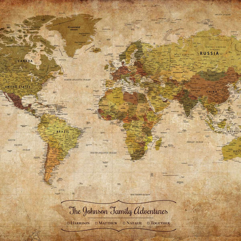 Carte du monde personnalisée, H 16 po x l 24 po, Oui