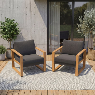 Arunas Aluminum Patio Armchair With Cushions, Set Of 2