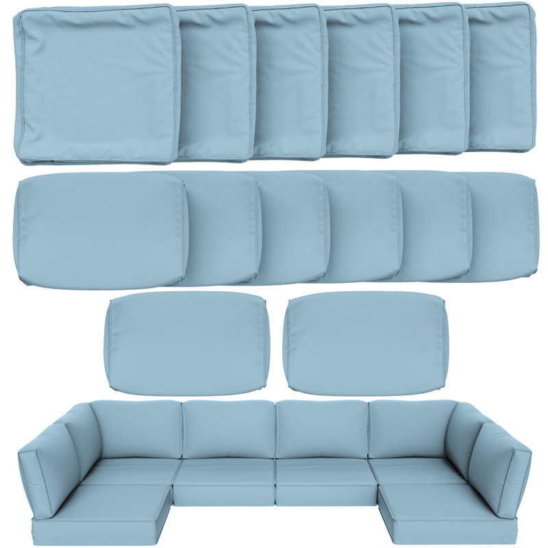 Cartert 14 Pcs Outdoor Cushion Cover Set For 4" Outdoor Cushions Patio Furniture Cushion Covers, Covers Only, Light Blue