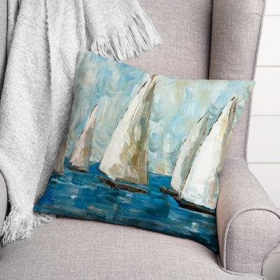 Painted Sailboats Indoor/Outdoor Throw Pillow