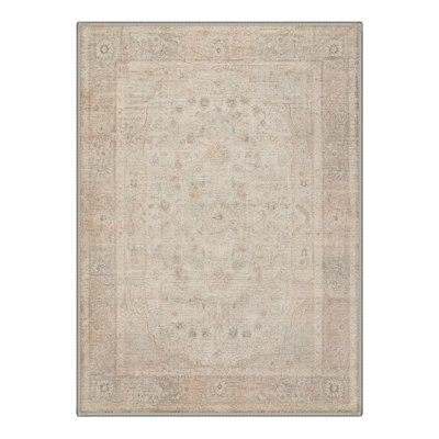 Tapis oriental ivoire / beige lavable à la machine avec envers antidérapant