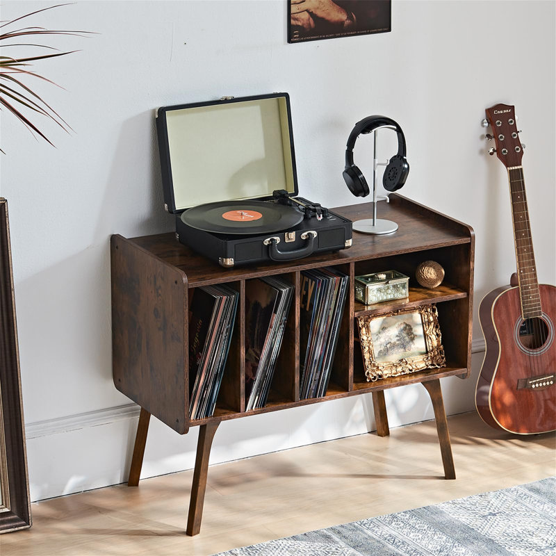 Record Player Stand With 4 Cabinet Holds Up To 220 Albums