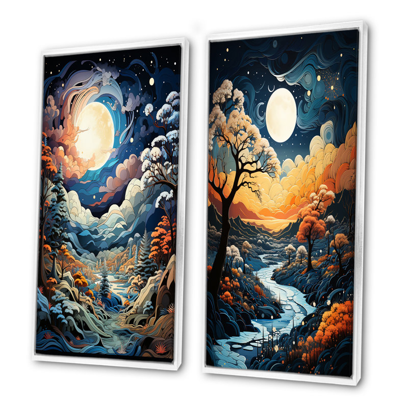 «Dreamy Snowscapes Winter Scenery - Snow», ensemble de 2 reproductions d'art mural, Cadre flottant blanc, H 40 po x l 41 po