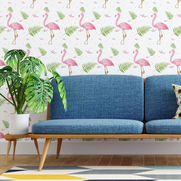 Bayou Breeze Flamingos Leaves Peel & Stick Wallpaper N04300 - Wayfair ...