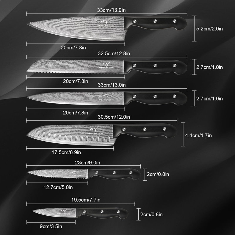 9-Piece Japanese Damascus Kitchen Knife Set with Block